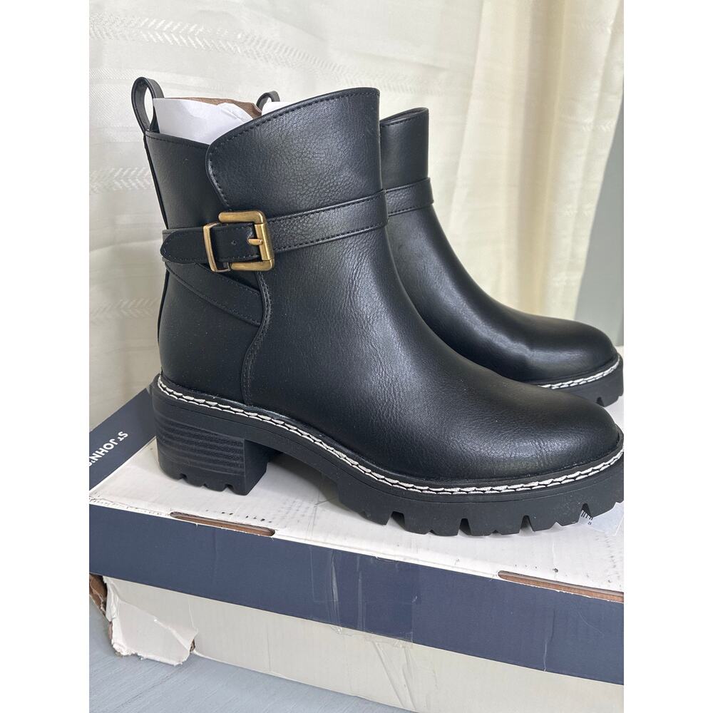 St. John's Bay Daymarc Block Heel Leather Booties Womens Black Size 6M